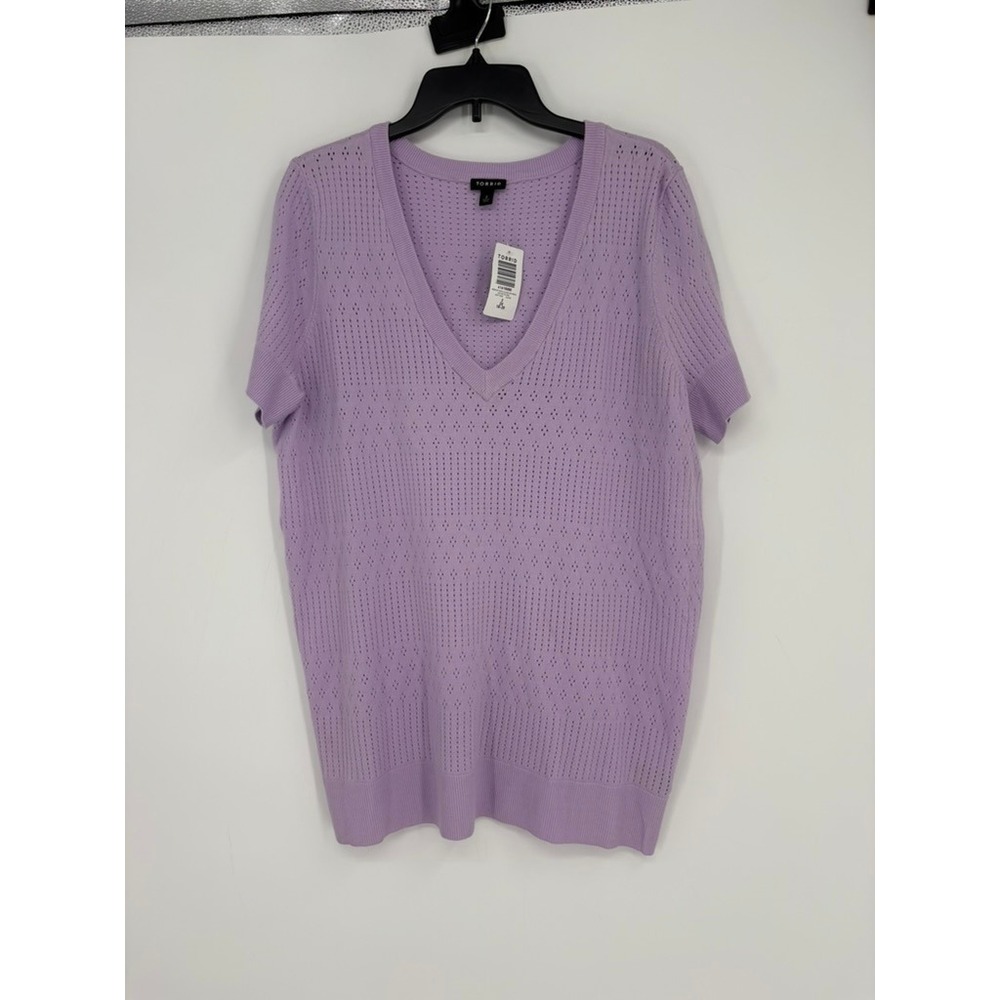Torrid Sweater Women 2 Orchid Bloom Everyday Soft Pointelle Pullover V-Neck Knit